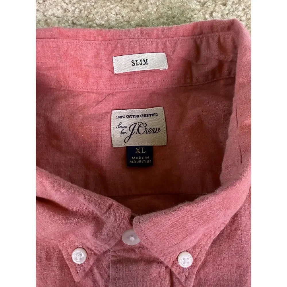 J.CREW SEWN FOR SLIM FIT 100% COTTON SHIRTING RED SHIRT SIZE XL D746